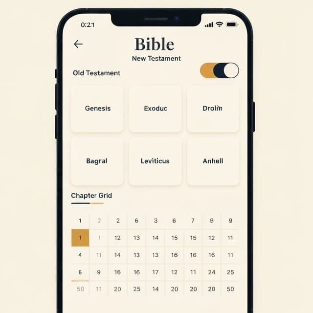 Scripture Mate full Bible navigation with Old and New Testament toggle, 66-book selector, chapter grid, and verse reader