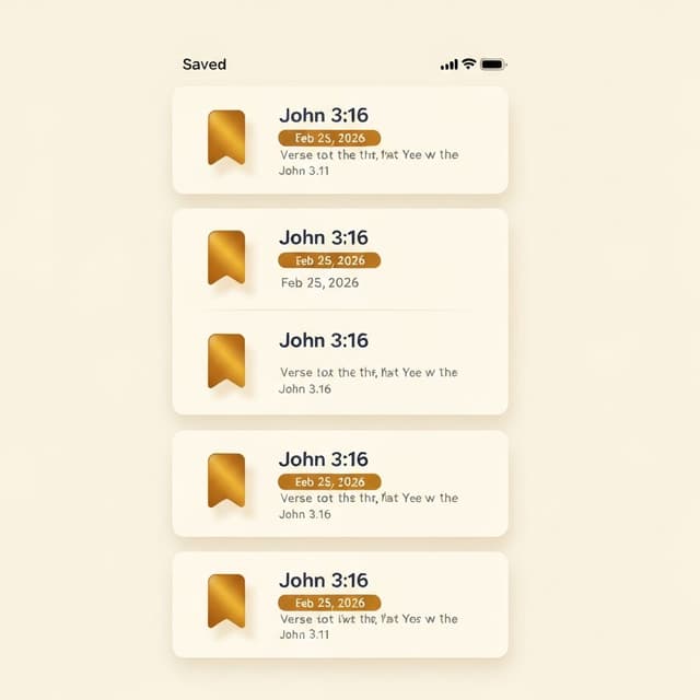 Scripture Mate bookmarked Bible verses organized with date stamps, verse references, and swipe-to-delete functionality