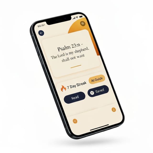 Scripture Mate daily Bible verse app showing daily verse card, reading streak tracker, and quick actions on iPhone