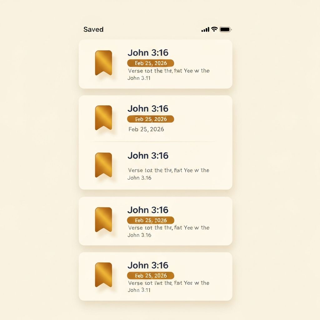 Scripture Mate bookmarked Bible verses organized with date stamps, verse references, and swipe-to-delete functionality